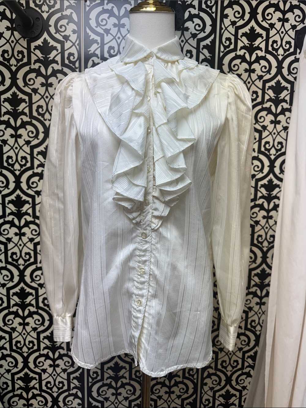 Ivory Ruffled Satin-Style Blouse with Statement Front - Picture 9 of 14